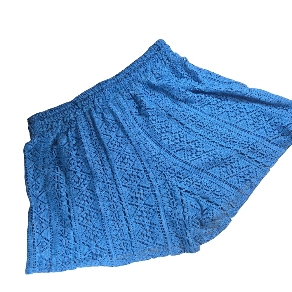 Japna High Waist Boho Crochet Blue Lace Shorts Swim Cover Size M - Picture 5 of 7